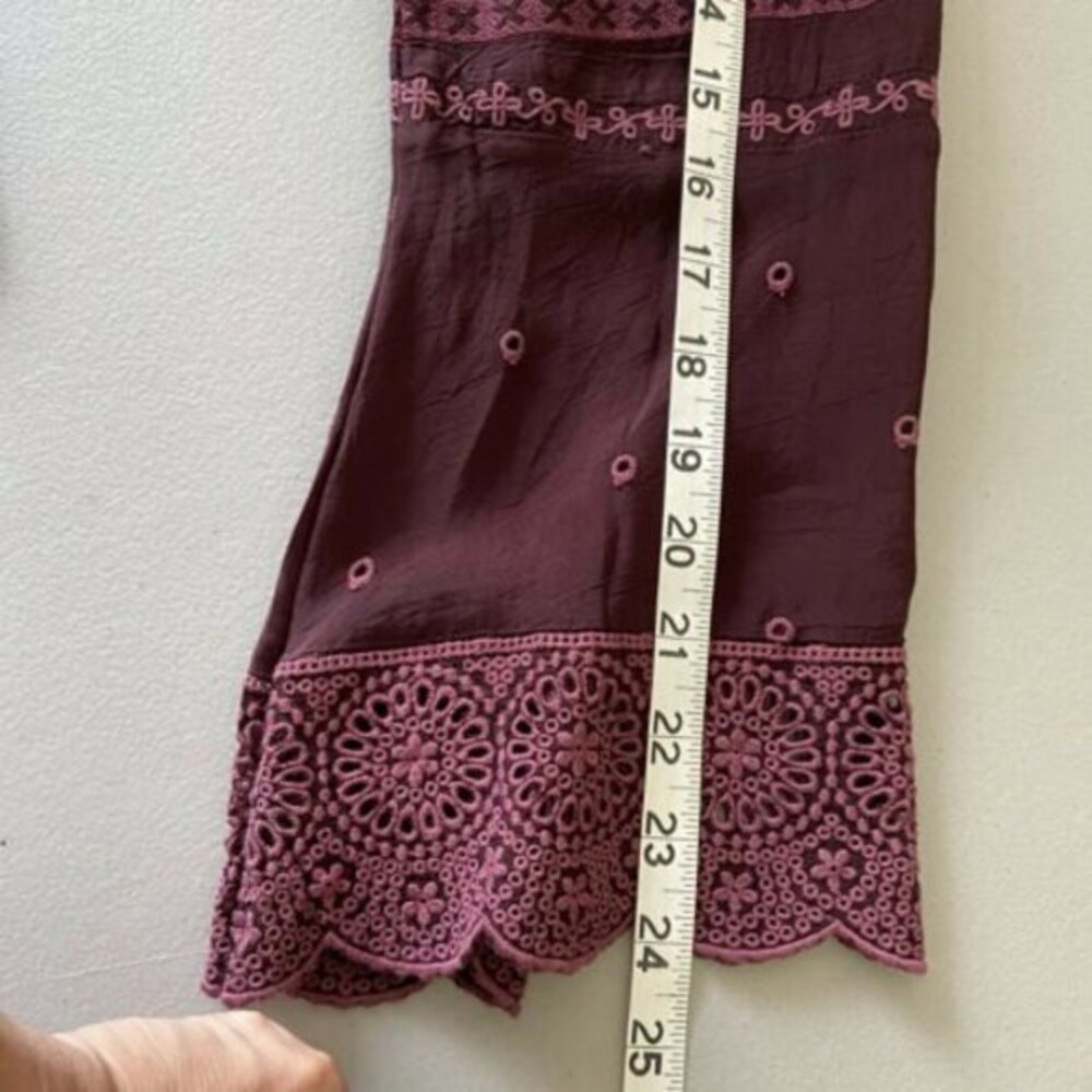 Johnny Was Avery Dress Purple Merlot Boho Aztec Eyelet Embroidered Womens Medium - Picture 11 of 12